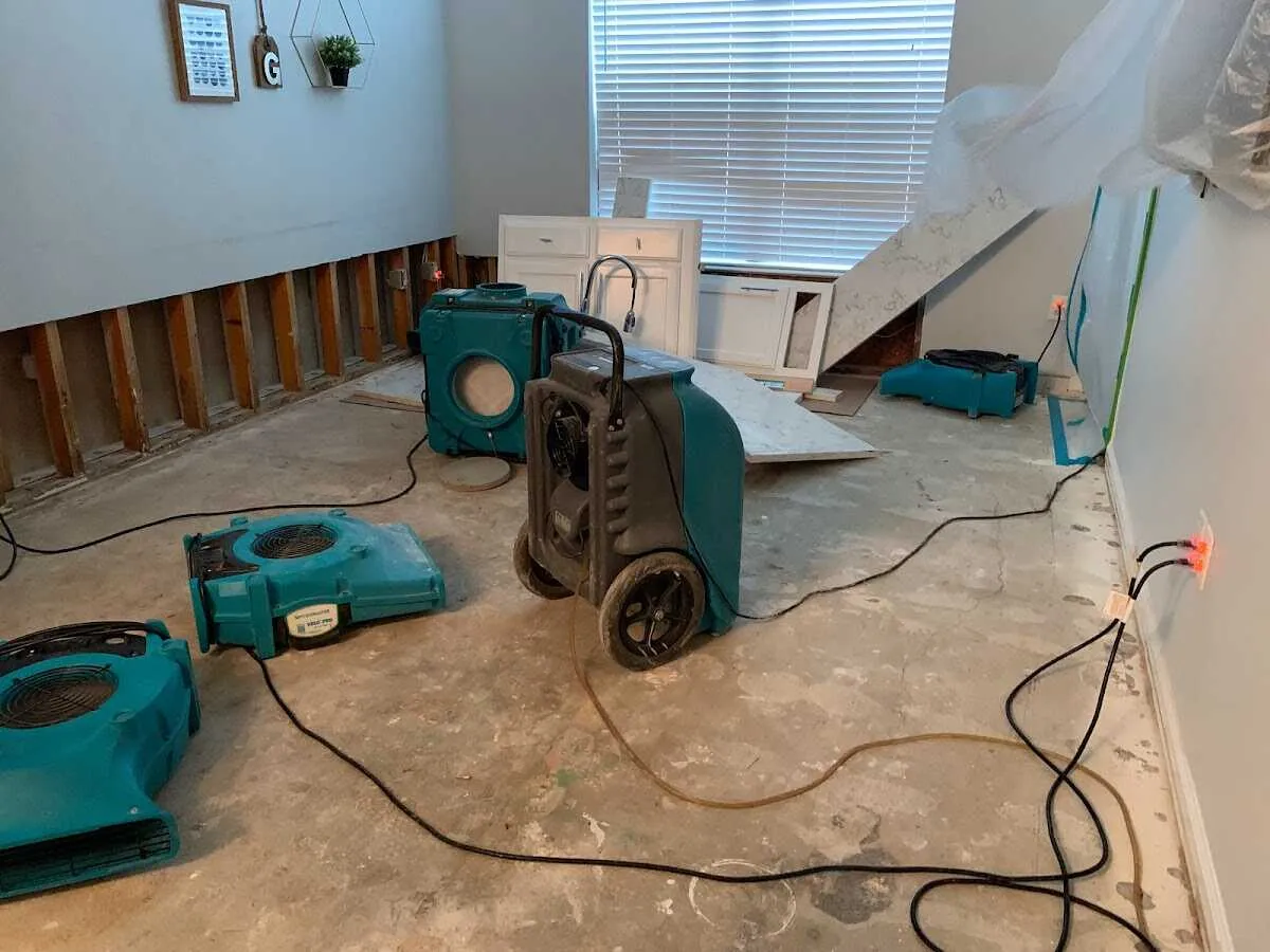 Dehumidifier in flood-cut room for Water Damage Restoration in Tumwater